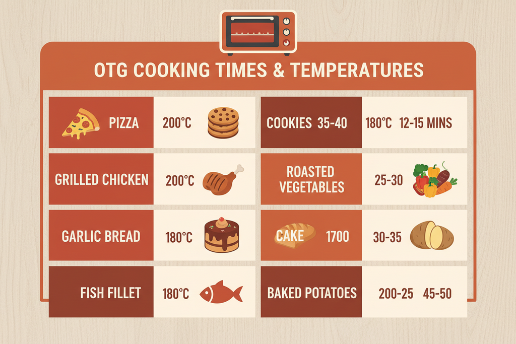 OTG Oven Cooking Time Chart for Different Foods