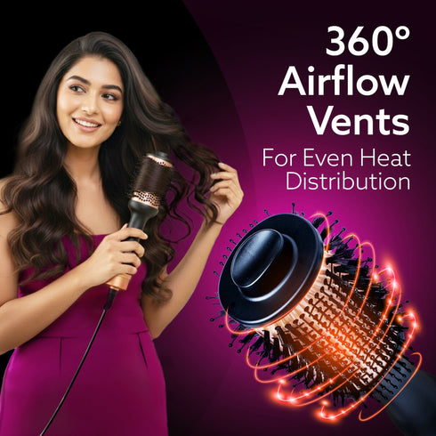 HV2179 Hot Air Brush for Hair, Blow Dryer Brush, Volumizer & Styler, 360° Airflow Vent, Oval Barrel for Hair Volume, Charcoal Bristles, Ceramic Coating Brushing Head, 1200W