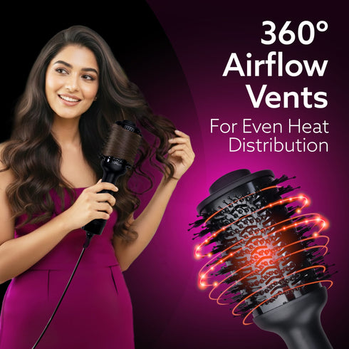 HV2179 Hot Air Brush for Hair, Blow Dryer Brush, Volumizer & Styler, 360° Airflow Vent, Oval Barrel for Hair Volume, Charcoal Bristles, Ceramic Coating Brushing Head, 1200W