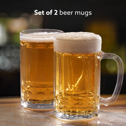 Elegant Beer Mug, Set of 2, 397ml Each, Transparent, Serves Beer, Juice, Mocktail, Cocktail, Drinking Glass with Handle