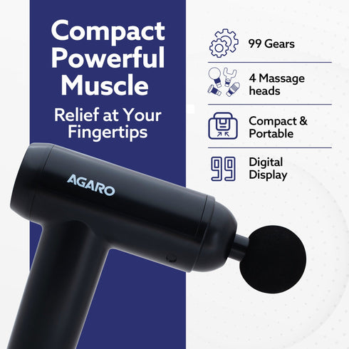 Imperial Gun Massager Deep Tissue Handheld Massager, Up to 99-Level Control, 4 Heads, Rechargable, Muscle Relaxation of Neck, Shoulder, Back, Foot for Men & Women, Post-Workout Recovery & Muscle Relief, Black