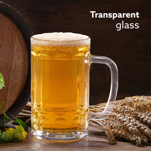 Elegant Beer Mug, Set of 2, 397ml Each, Transparent, Serves Beer, Juice, Mocktail, Cocktail, Drinking Glass with Handle