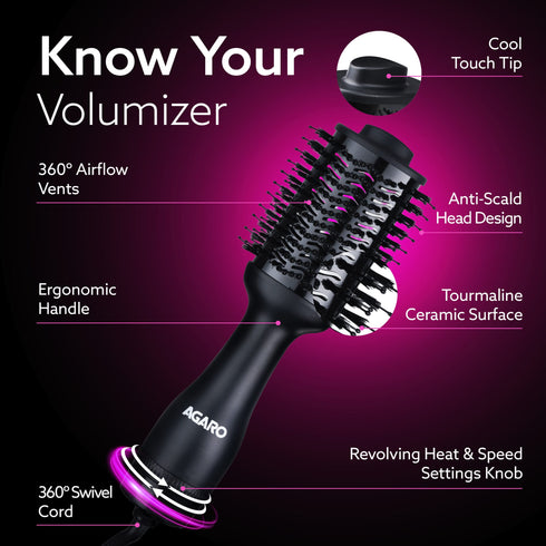 HV2179 Hot Air Brush for Hair, Blow Dryer Brush, Volumizer & Styler, 360° Airflow Vent, Oval Barrel for Hair Volume, Charcoal Bristles, Ceramic Coating Brushing Head, 1200W