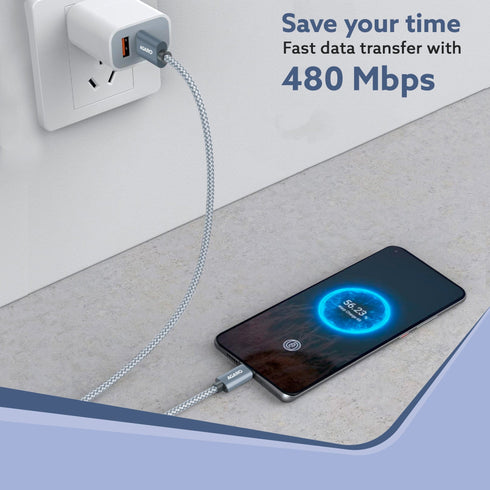 Type C to Type C Cable, 100W, 5A, Supports PD, Nylon Braided Fast Charging Cable, Compatible With Type C Devices Including Android Phone, iPhone, Laptop & MacBook, 2M, 480 Mbps Data Transmission