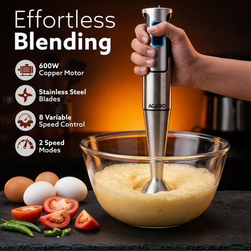 Regency Hand Blender, 600W, Variable Speed Modes & Speed Regulator, Stainless Steel Blades, Mixing, Blending, Whisking, Low Noise
