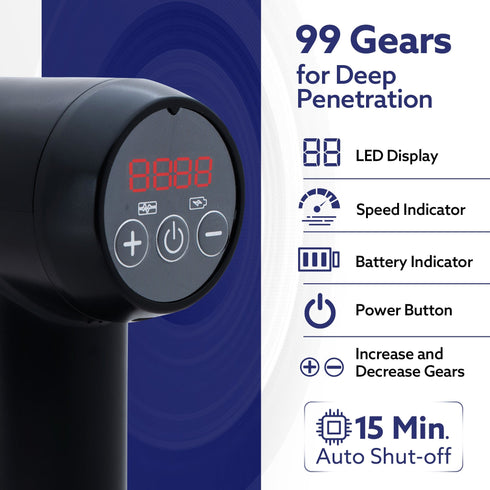 Imperial Gun Massager Deep Tissue Handheld Massager, Up to 99-Level Control, 4 Heads, Rechargable, Muscle Relaxation of Neck, Shoulder, Back, Foot for Men & Women, Post-Workout Recovery & Muscle Relief, Black