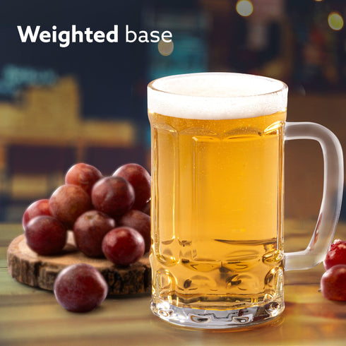 Elegant Beer Mug, Set of 2, 397ml Each, Transparent, Serves Beer, Juice, Mocktail, Cocktail, Drinking Glass with Handle