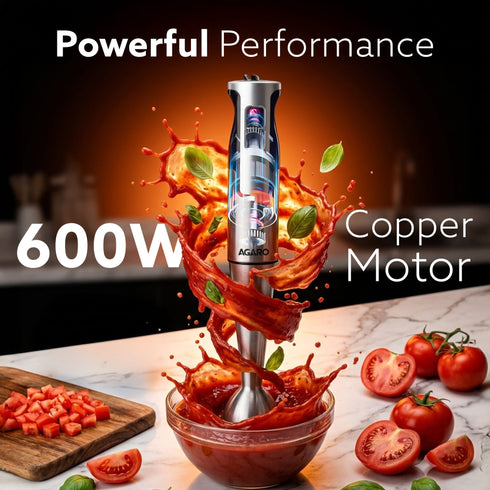Regency Hand Blender, 600W, Variable Speed Modes & Speed Regulator, Stainless Steel Blades, Mixing, Blending, Whisking, Low Noise
