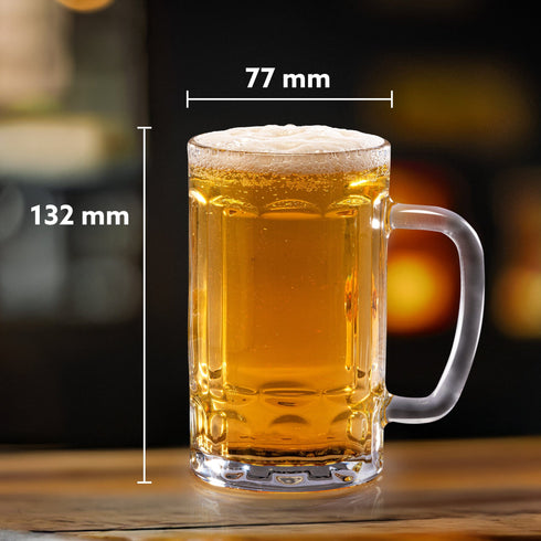 Elegant Beer Mug, Set of 2, 397ml Each, Transparent, Serves Beer, Juice, Mocktail, Cocktail, Drinking Glass with Handle