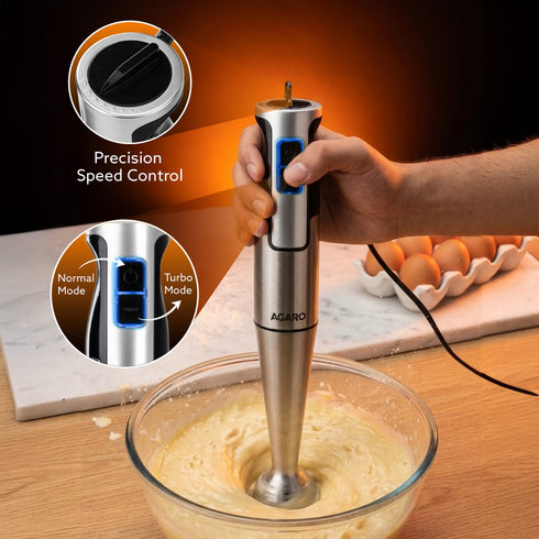 Regency Hand Blender, 600W, Variable Speed Modes & Speed Regulator, Stainless Steel Blades, Mixing, Blending, Whisking, Low Noise