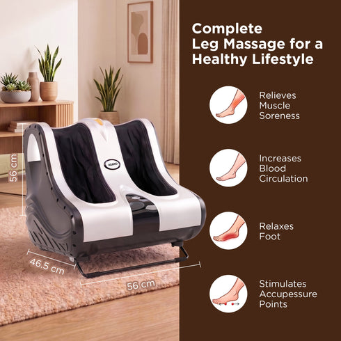 Amaze Foot, Calf & Leg Massager Machine , with Vibration & Heat, 3 Massage Levels, 4 motors for Home Usage (Silver - Black)