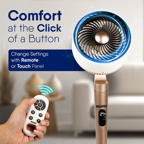 Royal 3D Air Circulation Tower Fan with Mood Lamp, Ultra-Quiet BLDC Standing Fan for Home & Office Use, Touch & Remote Control, 12 Wind Speed, 5 Modes, 90˚ Horizontal & 90˚ Vertical Oscillation