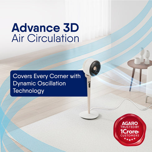 Royal 3D Air Circulation Tower Fan with Mood Lamp, Ultra-Quiet BLDC Standing Fan for Home & Office Use, Touch & Remote Control, 12 Wind Speed, 5 Modes, 90˚ Horizontal & 90˚ Vertical Oscillation