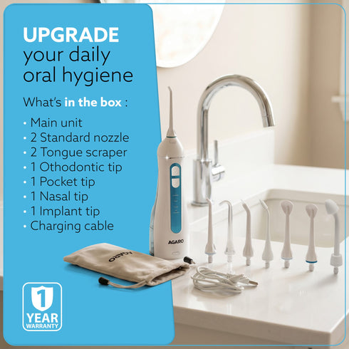 Ultra Plus Portable Dental Flosser: 8 nozzles, 4 modes, cordless, rechargeable, IPX7 waterproof, 200ml tank. Ideal for home/travel oral care.