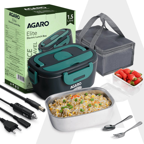 Electric Lunch Box, 1.5L Food Heater for Daily Office Use & Travel, Portable Food Warmer, Stainless Steel Container, Reheat in 30 Min, Leak-Proof, Detachable Cord, 2 Compartment, PTC Heating