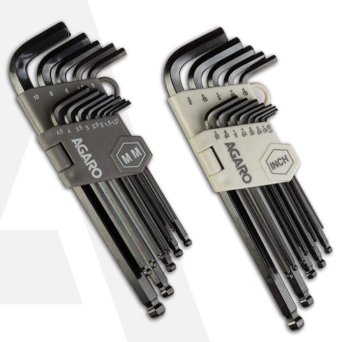 26pcs Hex Allen Key Wrench Set - Inch/MM With Ball End, Black