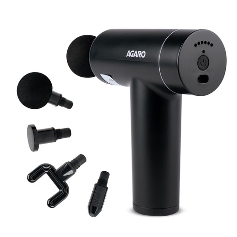 Regal Gun Massager, 4 Heads, 6 Speed, Rechargeable, Handheld, Percussion Muscle Massager for Full Body Pain Relief, Muscle Relaxation of Neck, Shoulder, Back, Foot for Men & Women, Black.