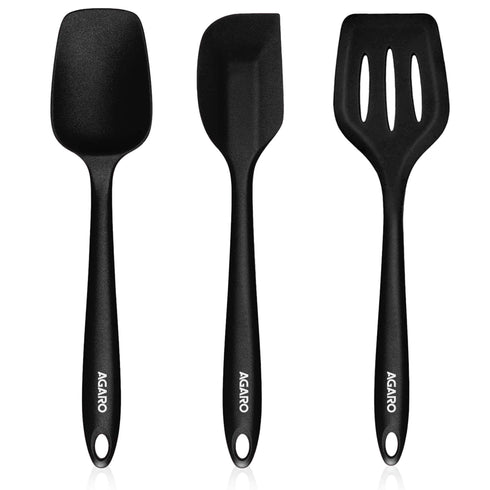Deluxe Silicone Spatula Set of 3, Cooking and Mixing, for Non-Stick Cookware, BPA Free, Seamless Design, Black