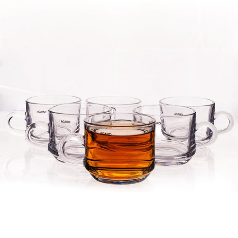 Elegant Glass Cup, 180ml, Set of 6, Crystal Clear Espresso Coffee Cup, Toughened Glass Wall with Handle, for Hot Coffee, Cappuccino, Milk, Latte, Green Tea & Black Tea