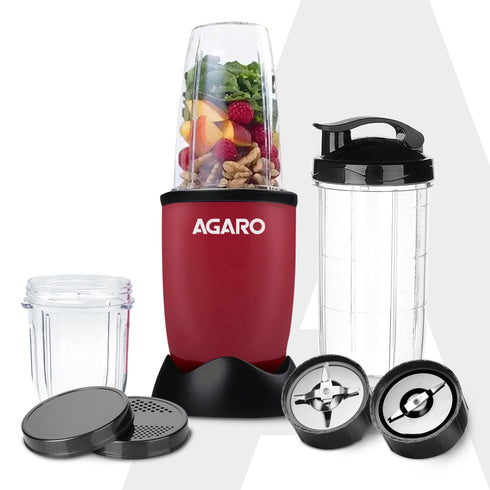 Regal 3 Jar Personal Blender, 400W, Serrated and Cross Blade with Detachable Base, Mixer/Grinder/Smoothie/Juice Maker, Red & Black