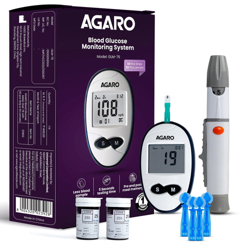 Glucometer, Blood Glucose Monitoring System with 50pcs Strips & Lancets, Glucometer Machine, Instant Blood Sugar Test at Home, Fast Blood Sugar Testing Device, Simple & Accurate, GLM-76