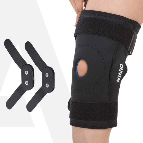 Knee Wrap Hinged With Open Patella, Rigid Biaxial Hinge, Neoprene Layer For Pain Relief, Braces Walking, Workout And Sports, Large, Black