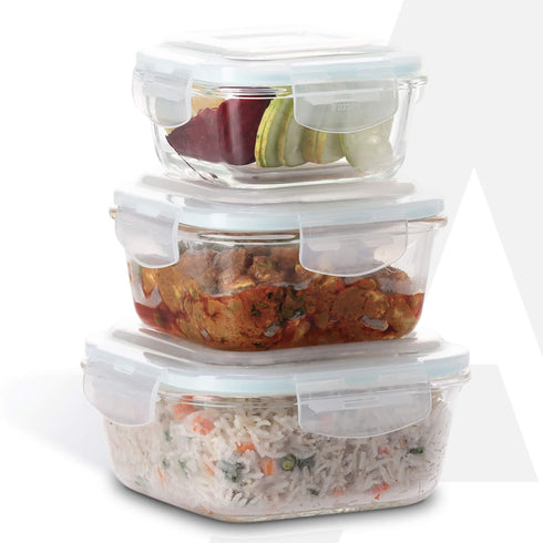 Elite Glass Container With Lid, 3 pcs Set - 320, 520, 800ml