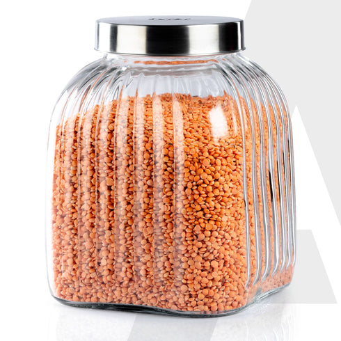 Elegant Glass Jar 3500 ml, Round Shaped, Steel Lid, Storage Glass Container, Transparent, Kitchen Organiser, Multipurpose Jar