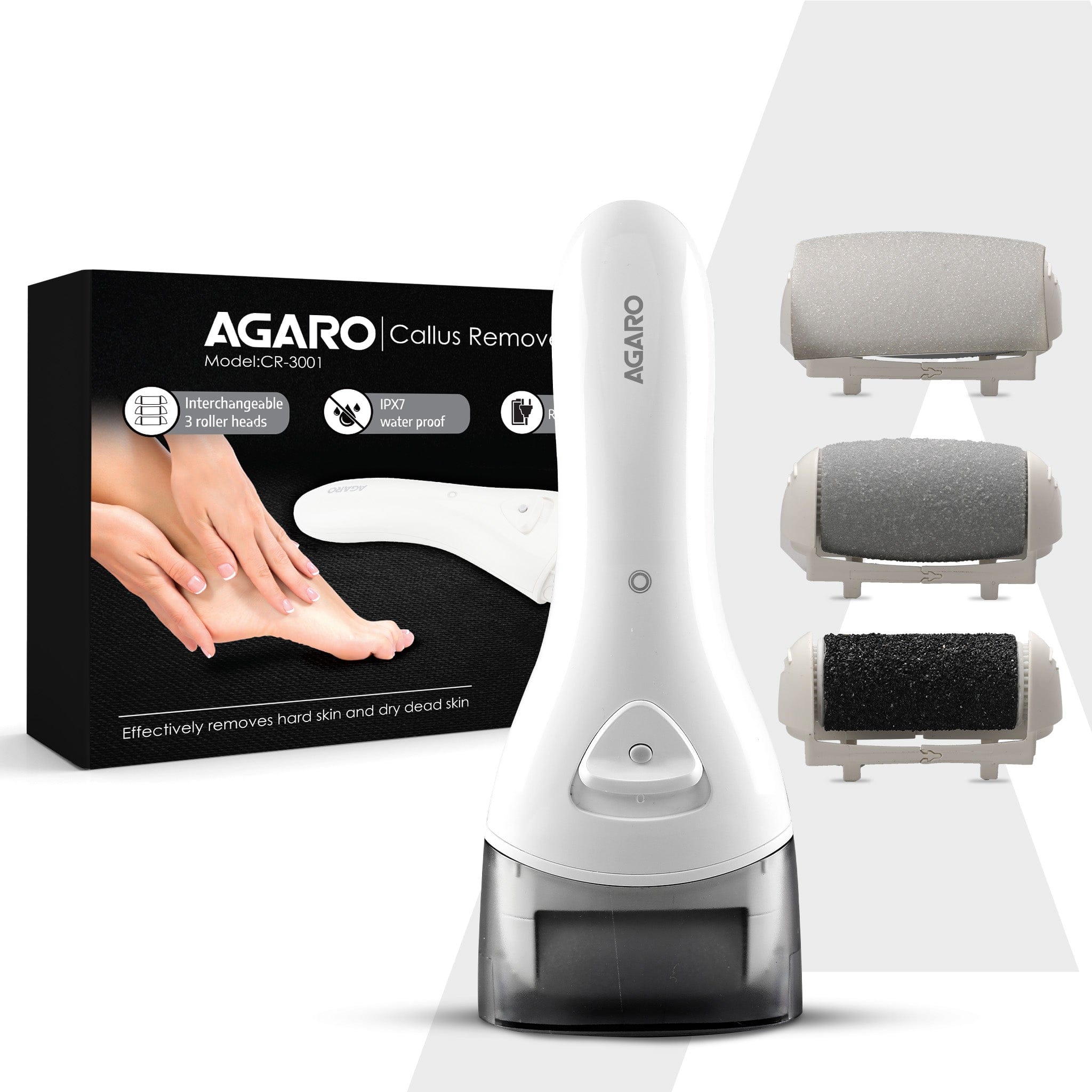 CR3001 Callus Remover with 3 Interchangeable Head Rollers, Rechargeable for Foot Care, Callus & Dead Skin Removal