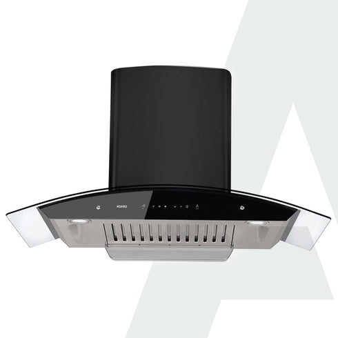AGARO Grand Kitchen Chimney 90 cm 1200 m3/hr Auto-Clean curved glass Kitchen Hood, SS Baffle Filter, Touch and Motion Sensor Control and Digital Display, Black