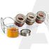 Elegant Glass Spice Jar with Metal Stand, Pack of 4, 100Ml Each, Transparent Body, Steel lid with transparent plastic, Stores Spices