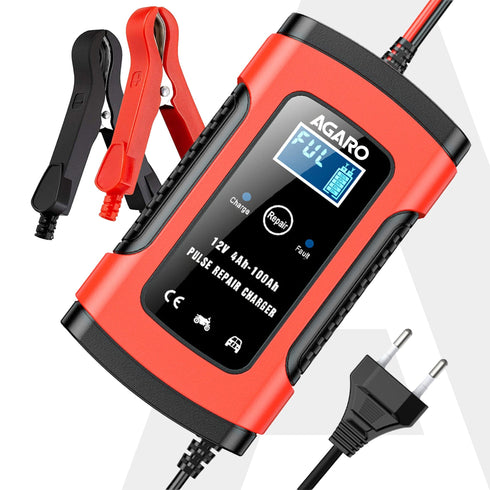 Car Battery Charger, 12V, 5A, Fully Automatic, Smart Car & Bike Battery Charger & Maintainer, Pulse Repair, LCD Display, Temperature Control, for AGM, Gel, Calcium & Wet Lead-Acid Batteries