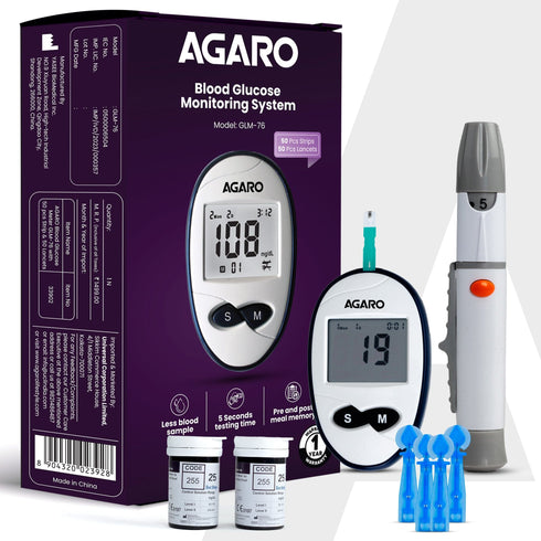 Glucometer, Blood Glucose Monitoring System with 50pcs Strips & Lancets, Glucometer Machine, Instant Blood Sugar Test at Home, Fast Blood Sugar Testing Device, Simple & Accurate, GLM-76