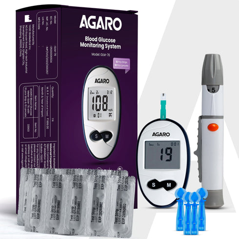 AGARO Glucometer, Blood Glucose Monitoring System with 10pcs Strips & Lancets, Glucometer Machine, Instant Blood Sugar Test at Home, Fast Blood Sugar Testing Device, Simple & Accurate, GLM-76