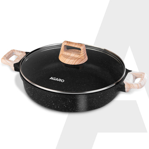 Imperial Granite Non Stick Kadhai with Glass Lid, 3.8L / 28cm,Kadai , Deep Frying Pan, Biryani Pot, Cast Aluminium Body, Gas & Induction Compatible, Dark Grey