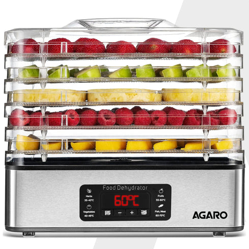 Regal Food Dehydrator, 5 Stackable Stainless Steel Trays, Digital Adjustable Timer & Temperature Control, Food Preserver Machine with Drying Capacity for Fruits, herbs, Veggies, Silver