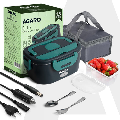 Electric Lunch Box, 1.5L Food Heater for Daily Office Use & Travel, Portable Food Warmer, Stainless Steel Container, Reheat in 30 Min, Leak-Proof, Detachable Cord, 2 Compartment, PTC Heating