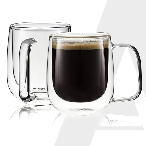 Elite Double Wall Glass Cups, 260 Ml, Insulated Tea & Coffee Cups, Hot & Cold Drinks, Coffee, Tea, Milk, Cappuccino, Juice, Microwave Safe, Stylish Espresso Chocolate Beverage, Pack of 2