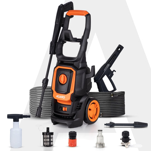 Alpha High Pressure Washer, Car Washer, Upright Design With Wheel, 1600W, 130 Bars, 7L/Min Flow Rate, 8 Meters Outlet Hose, Car, Bike and Home Cleaning Purpose, Red & Black