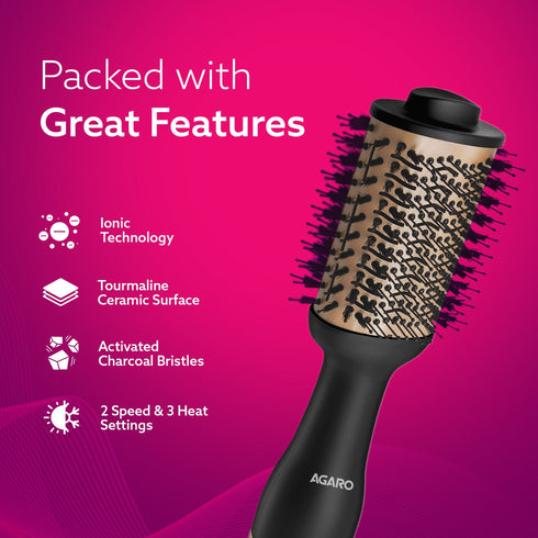 HV2179 Hot Air Brush for Hair, Blow Dryer Brush, Volumizer & Styler, 360° Airflow Vent, Oval Barrel for Hair Volume, Charcoal Bristles, Ceramic Coating Brushing Head, 1200W