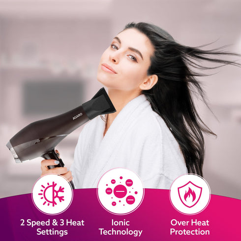 HD-1120 2000W AC Professional Hair Dryer with Comb, Concentrator & Diffuser Nozzles, Hot & Cold Air, 2 Speed & 3 Temperature Settings with Cool Shot, Hair Dryer & Blower for Men & Women