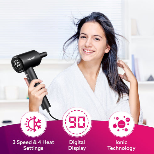 HD3240 Hair Dryer, Brushless 1600W Motor, 3 Speed & 4 temperature settings, Ionic Technology, Fast Drying High-Speed Low Noise Hairdryer with Magnetic Nozzle & Diffuser
