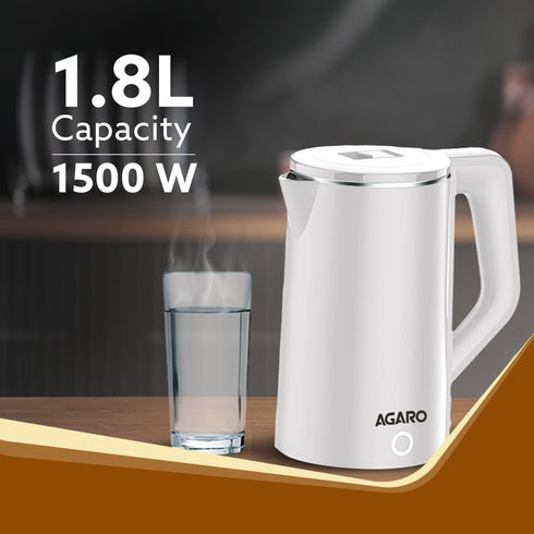 Elegant Electric Kettle, 1.8L, Double Layered Kettle, White