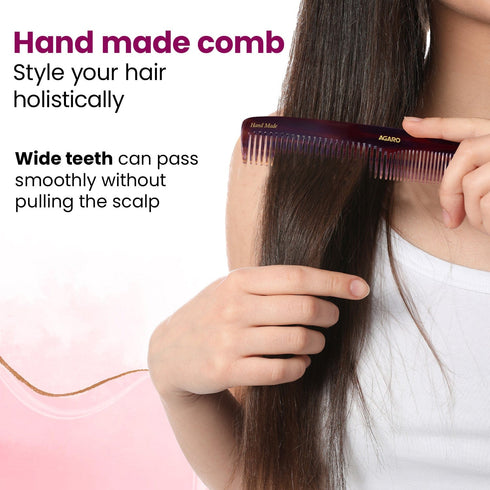 AGARO Hand Made Cellulose Acetate Comb HMC72, All Fine Tooth Dressing Comb, Smooth Rounded Teeth, Hair Styling, Hair Brushing, Hair Dressing, Brown