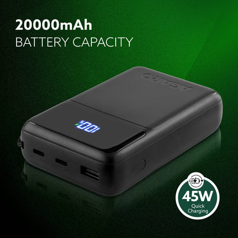 Spark 20000 mAh Compact Power Bank, 45W Quick Charging for Smartphones