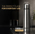 Delite Stainless Steel Flask with Bag, 1000ml, Up to 24 Hrs Hot & Cold, ISI Certified, Triple Vacuum Insulated, Leak Proof, Flip Lid Closure, BPA & Rust Free, for Travel, Office & Outdoor Use