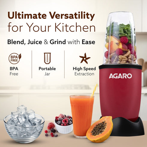 Regal 3 Jar Personal Blender, 400W, Serrated and Cross Blade with Detachable Base, Mixer/Grinder/Smoothie/Juice Maker, Red & Black