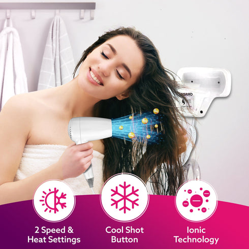 HD1417 Wall Mounted Hair Dryer 1400W, Electric Wall Mount Hair Dryer, Hotel, Bathroom, Household, Wall Hanging Dryer, White