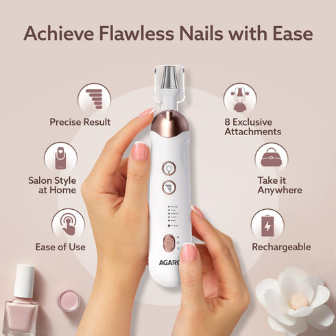 Prima Nail Drill & Polisher, Professional Nail Care at Home, Electric Nail Polisher, Manicure & Pedicure, Shape, Trim & Polish, 5 Speed, 8 Attachments, Rechargeable with Type C, Women, Men