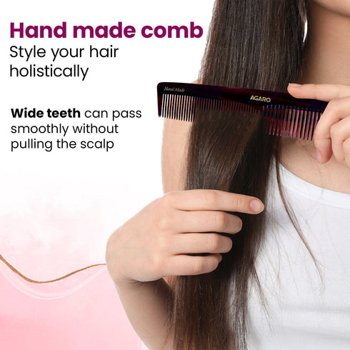 AGARO Hand Made Cellulose Acetate Comb HMC76, All Fine Tooth Dressing Comb, Smooth Rounded Teeth, Hair Styling, Hair Brushing, Hair Dressing, Brown